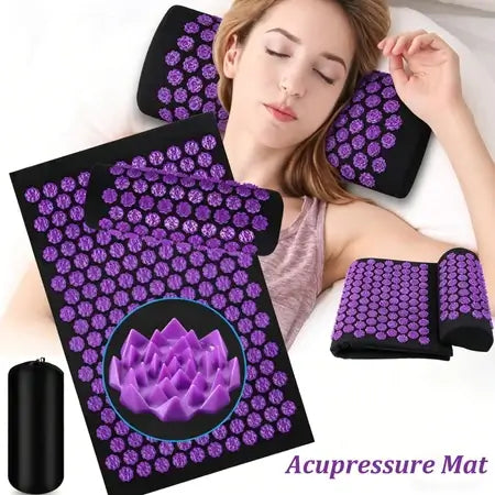 Acupressure Mat & Pillow Set with Carry Bag — Comfort & Relief, 200+ Lotus Discs