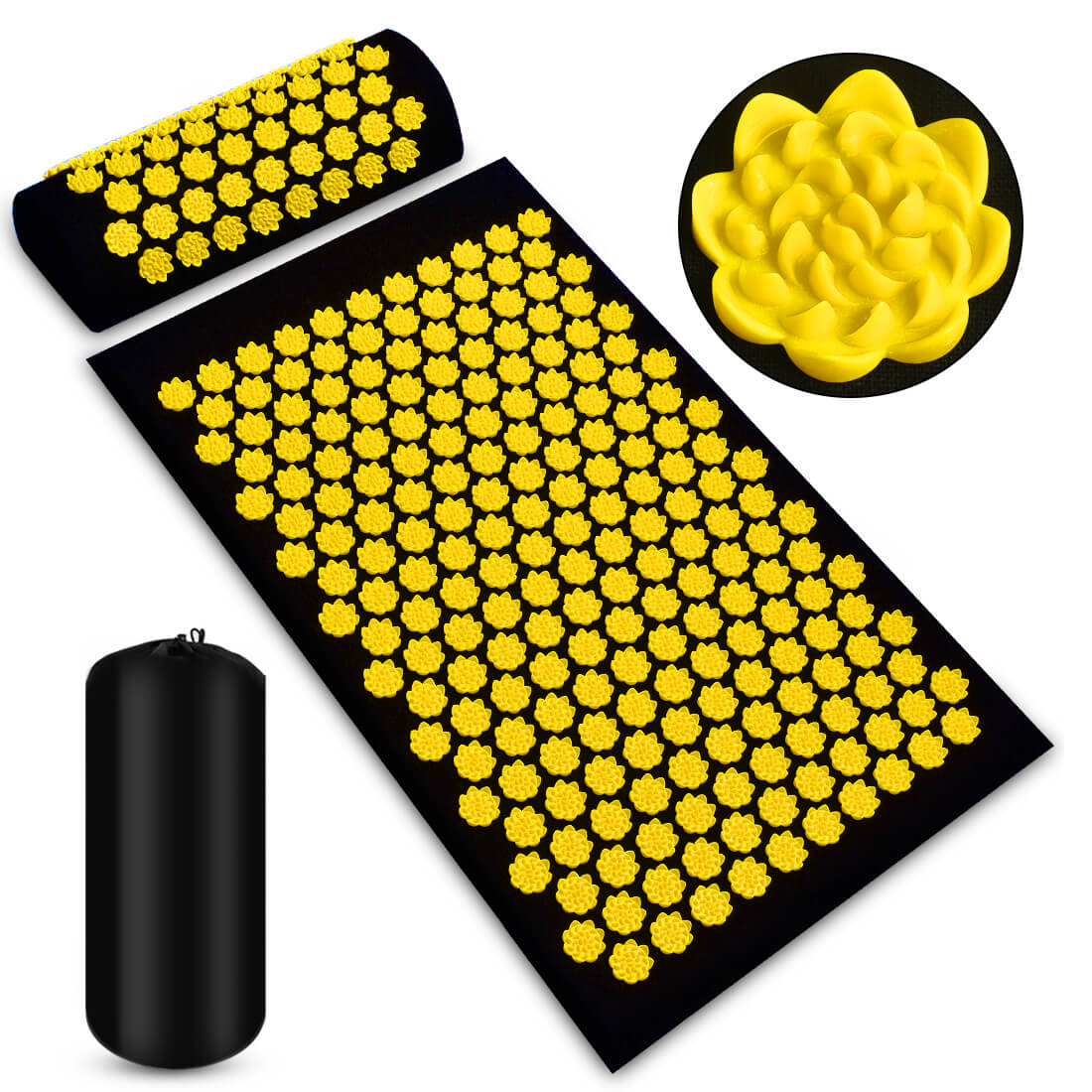 Acupressure Mat & Pillow Set with Carry Bag — Comfort & Relief, 200+ Lotus Discs