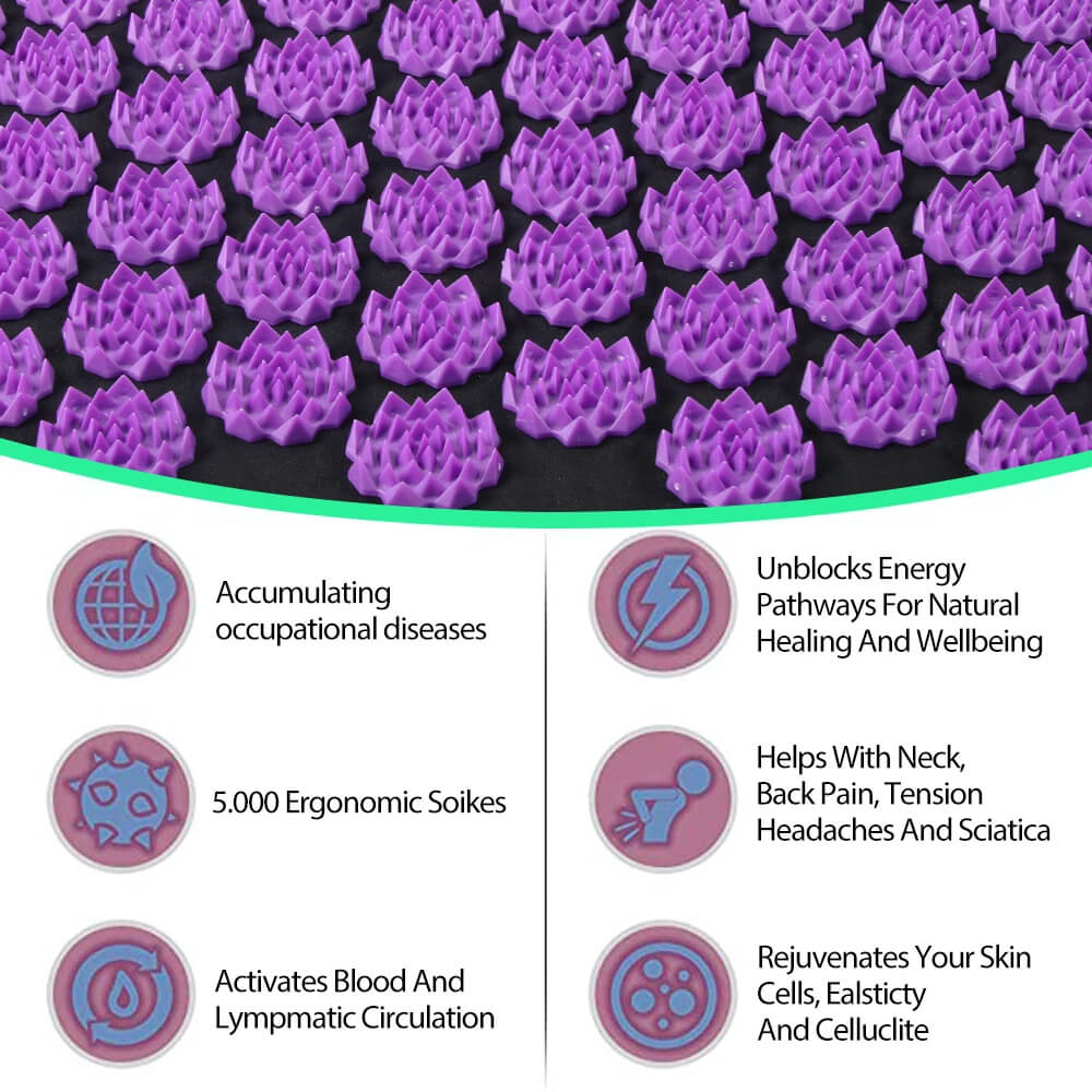 Acupressure Mat & Pillow Set with Carry Bag — Comfort & Relief, 200+ Lotus Discs
