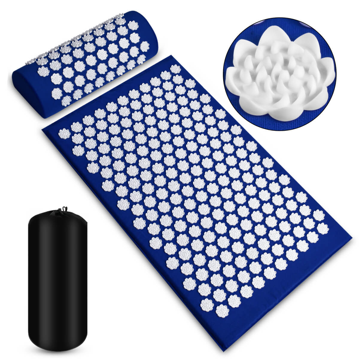 Acupressure Mat & Pillow Set with Carry Bag — Comfort & Relief, 200+ Lotus Discs