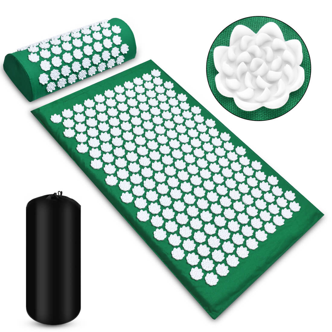 Acupressure Mat & Pillow Set with Carry Bag — Comfort & Relief, 200+ Lotus Discs