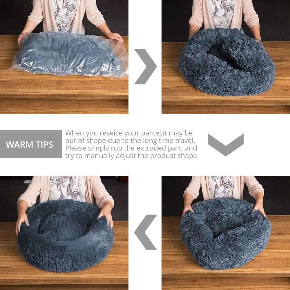 40-90CM Round Plush Pet Bed for Dogs & Cats, Soft Warm Sleeping Bed in 6 Sizes