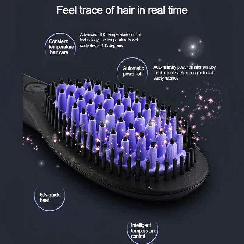 Ceramic Hair Straightener Brush Fast Heating Smoothing Styling Tool