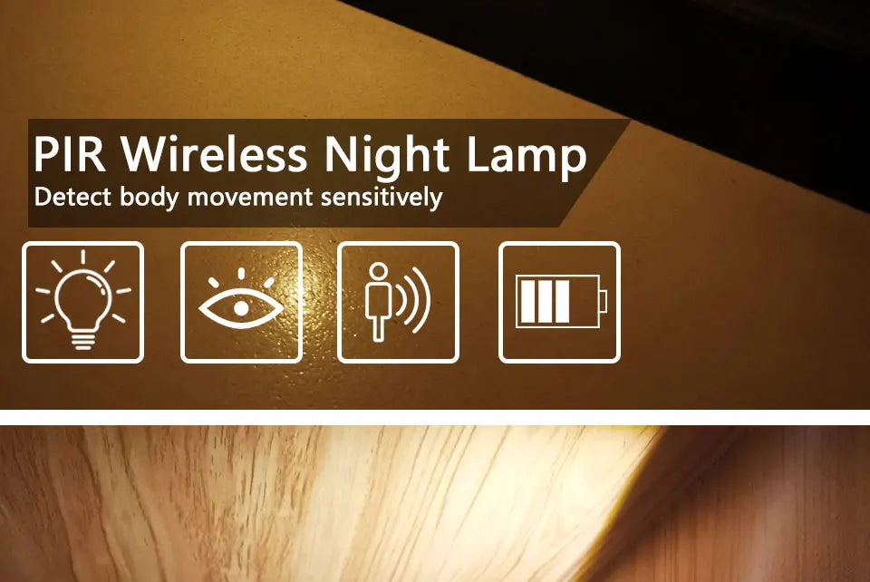 PIR Motion Sensor LED Night Light for Cabinet, Closet & Stairs
