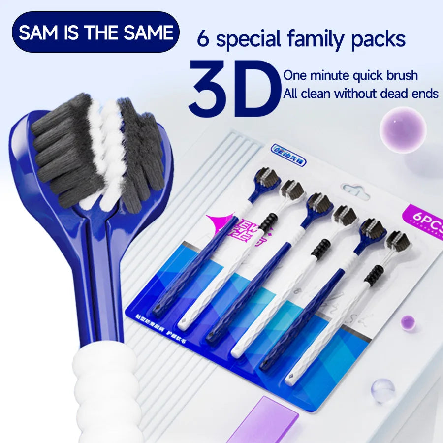 6PCS Three-Sided U-Shaped Soft Toothbrush Set for Adults