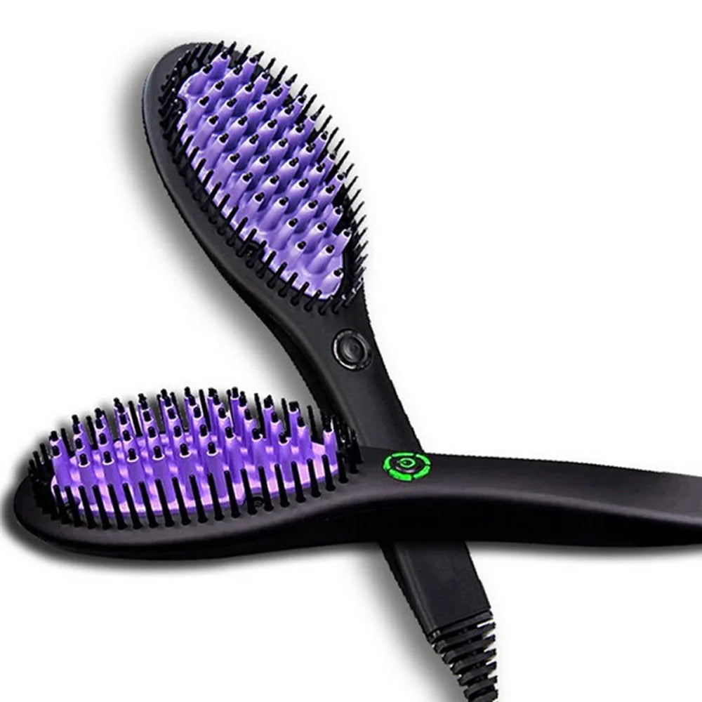 Ceramic Hair Straightener Brush Fast Heating Smoothing Styling Tool