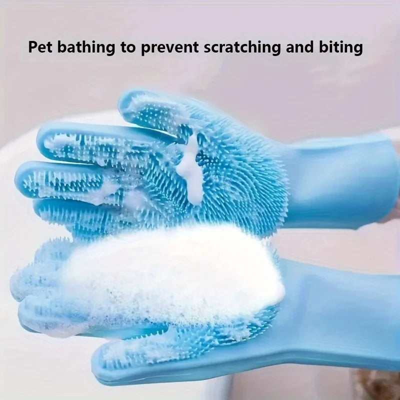 Silicone Pet Grooming & Bathing Gloves for Dogs and Cats Hair Removal