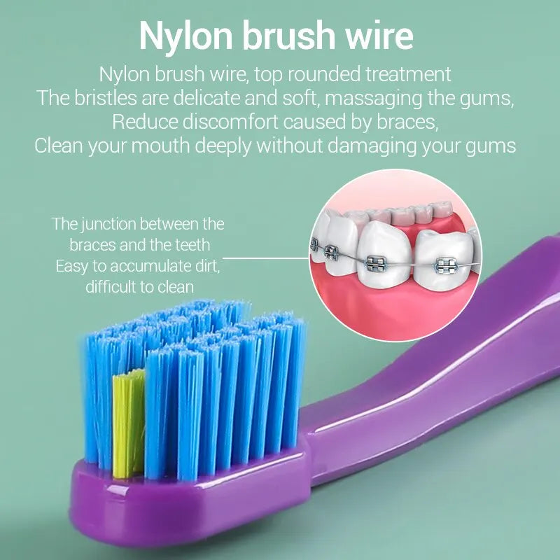 3PCS Orthodontic Soft Bristle Toothbrush Set for Braces Care
