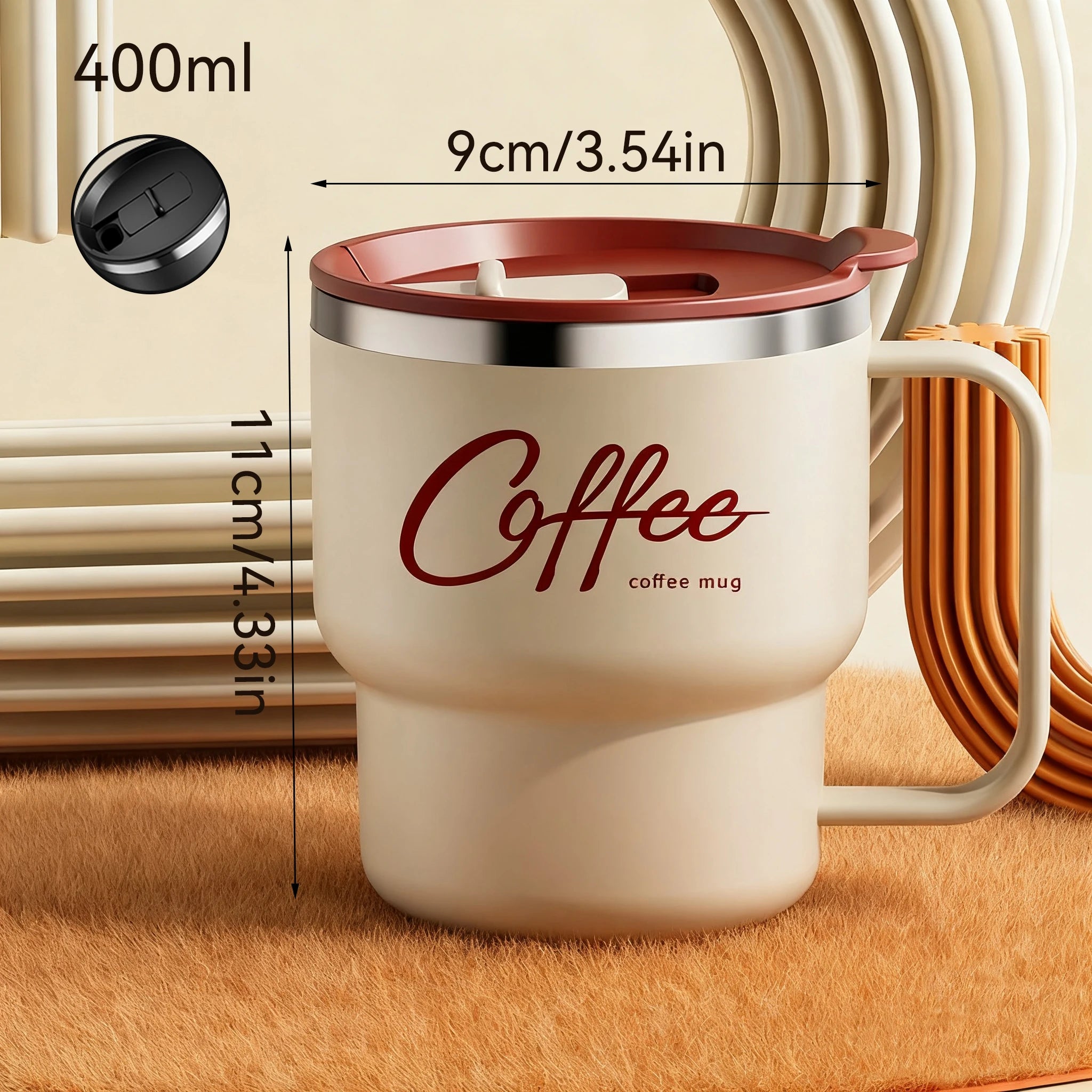400ML Double Wall 304 Stainless Steel Insulated Coffee Mug with Sealed Lid for Hot & Cold Drinks