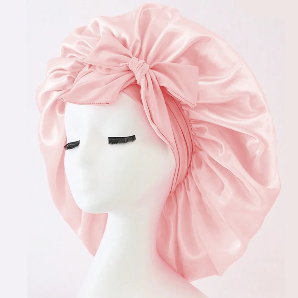 Adjustable Satin Sleep Bonnet with Tie Band for Women & Men