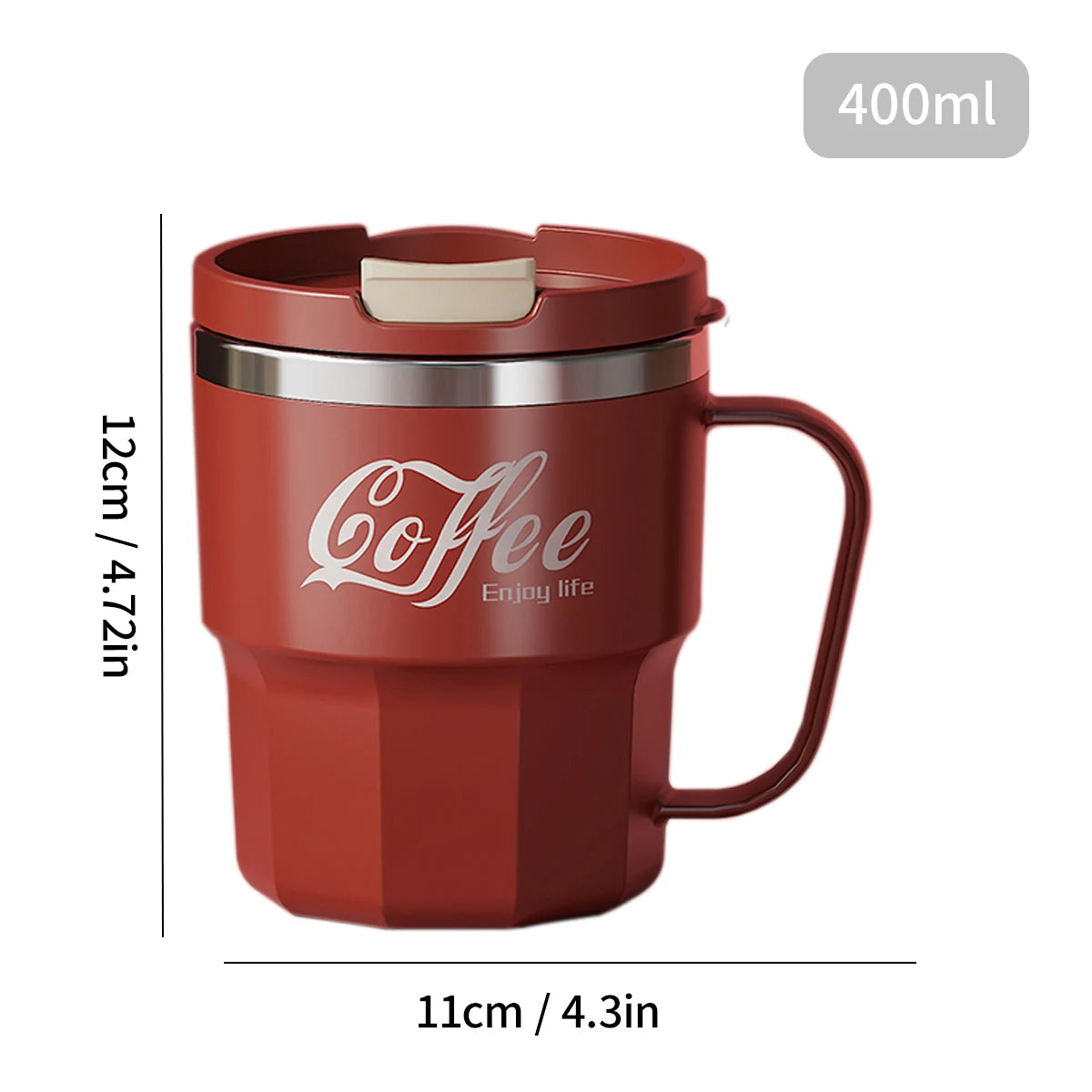 400ML Double Wall 304 Stainless Steel Insulated Coffee Mug with Sealed Lid for Hot & Cold Drinks