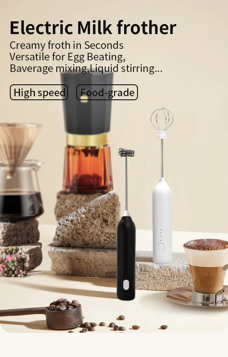 USB Rechargeable 3-Speed Handheld Milk Frother & Egg Beater