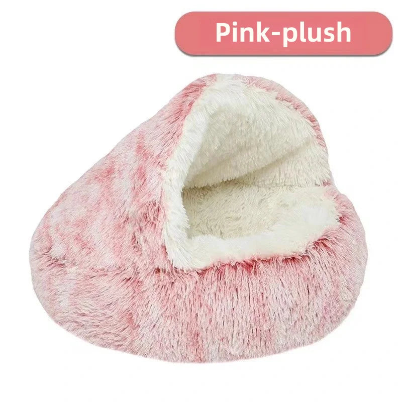 Autumn Winter Soft Plush Pet Bed — Semi-Enclosed Cat Nest | Warm Comforter Shell Cat House | Cozy Kitten & Small Dog Sleeping Nest