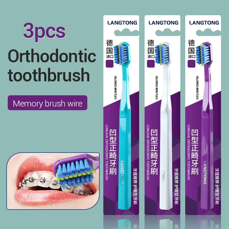 3PCS Orthodontic Soft Bristle Toothbrush Set for Braces Care