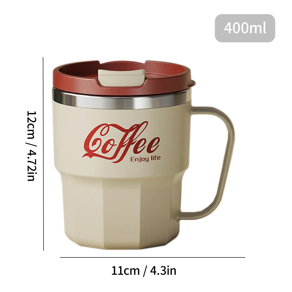 400ML Double Wall 304 Stainless Steel Insulated Coffee Mug with Sealed Lid for Hot & Cold Drinks