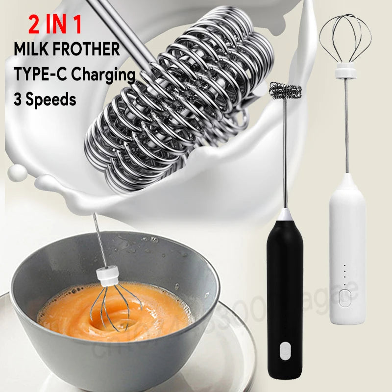 USB Rechargeable 3-Speed Handheld Milk Frother & Egg Beater
