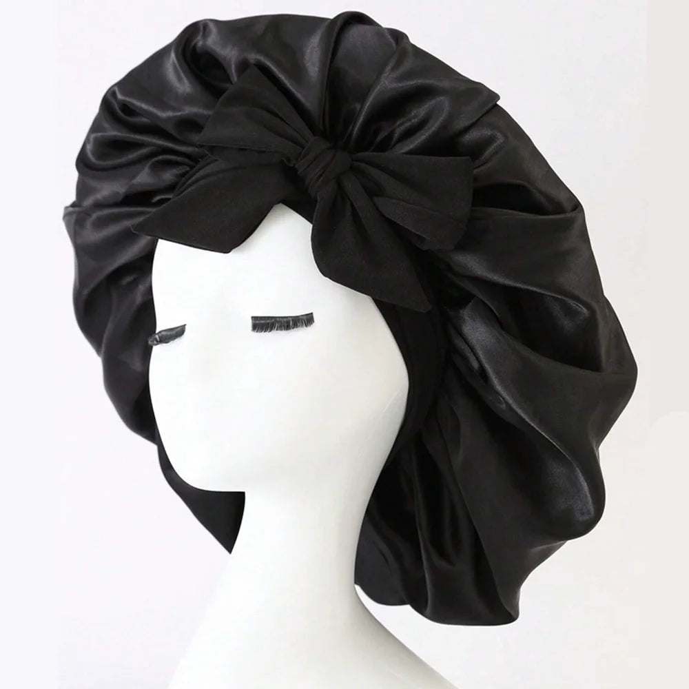 Adjustable Satin Sleep Bonnet with Tie Band for Women & Men