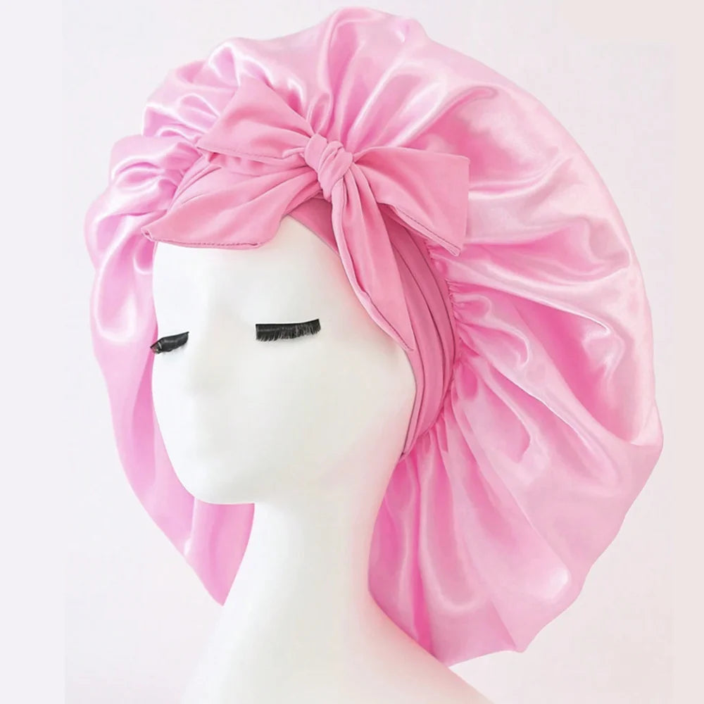 Adjustable Satin Sleep Bonnet with Tie Band for Women & Men