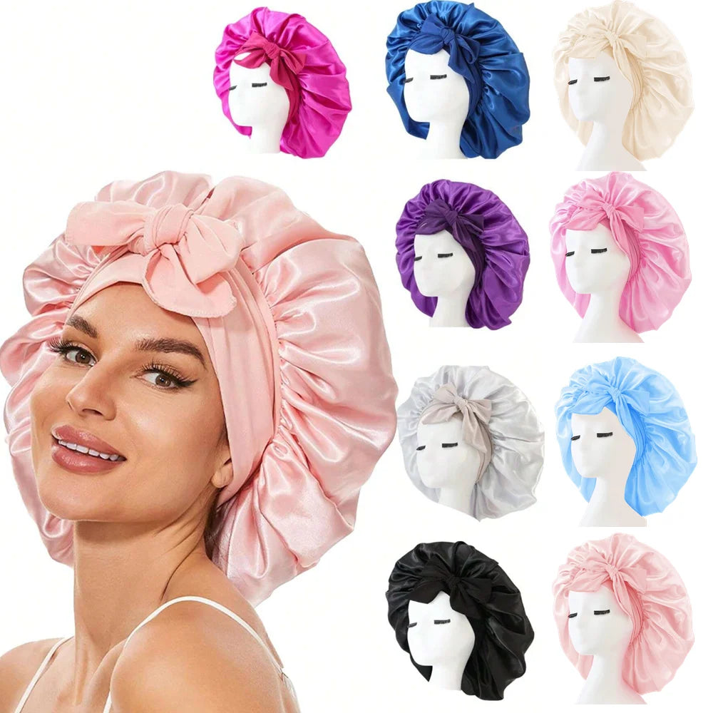 Adjustable Satin Sleep Bonnet with Tie Band for Women & Men