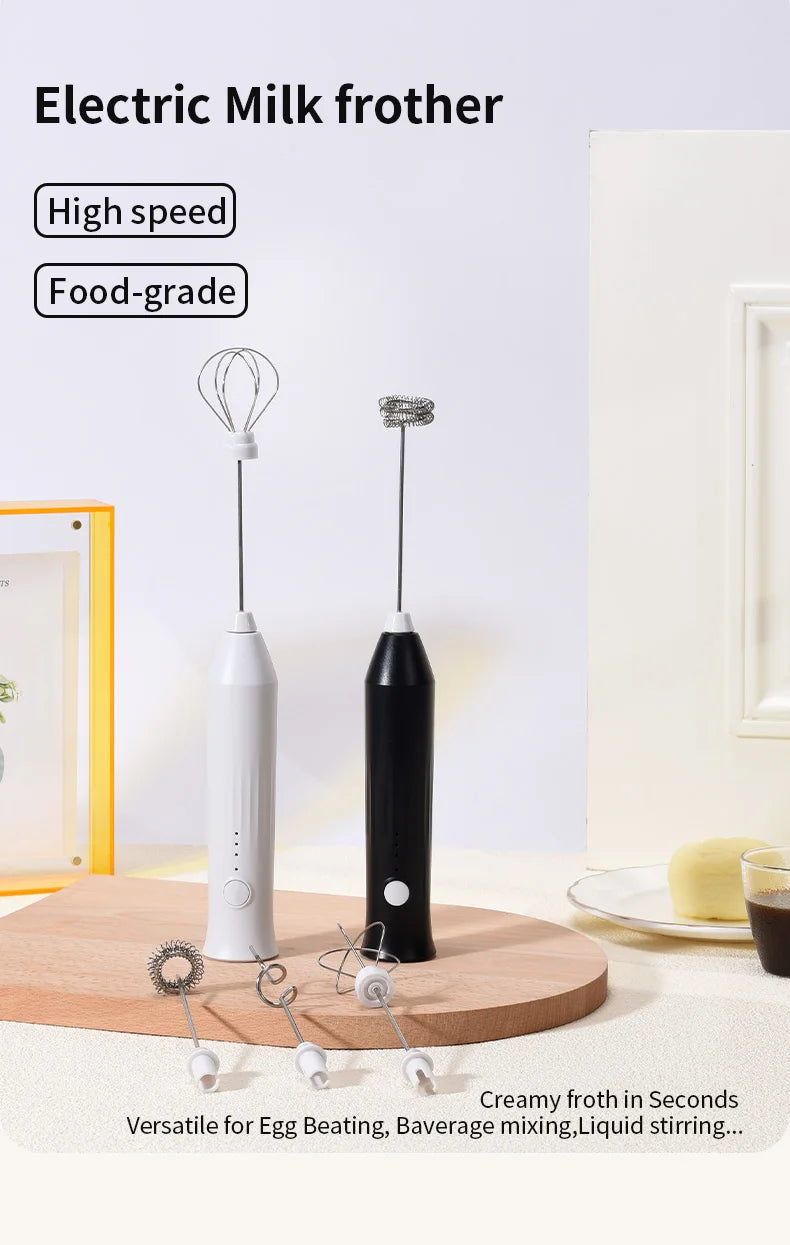 USB Rechargeable 3-Speed Handheld Milk Frother & Egg Beater