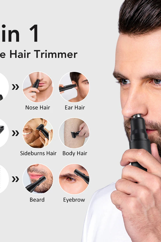 3-in-1 Rechargeable Nose Hair Trimmer with Facial Grooming Heads