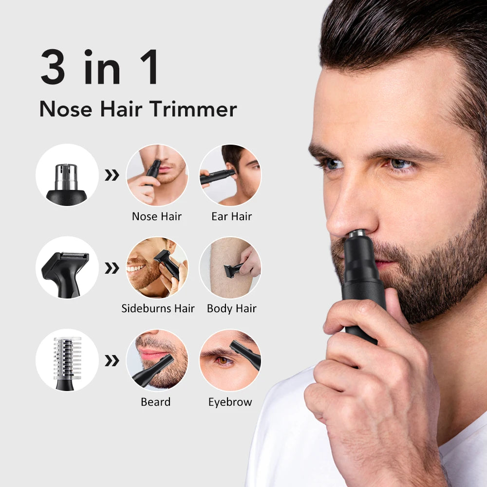 3-in-1 Rechargeable Nose Hair Trimmer with Facial Grooming Heads
