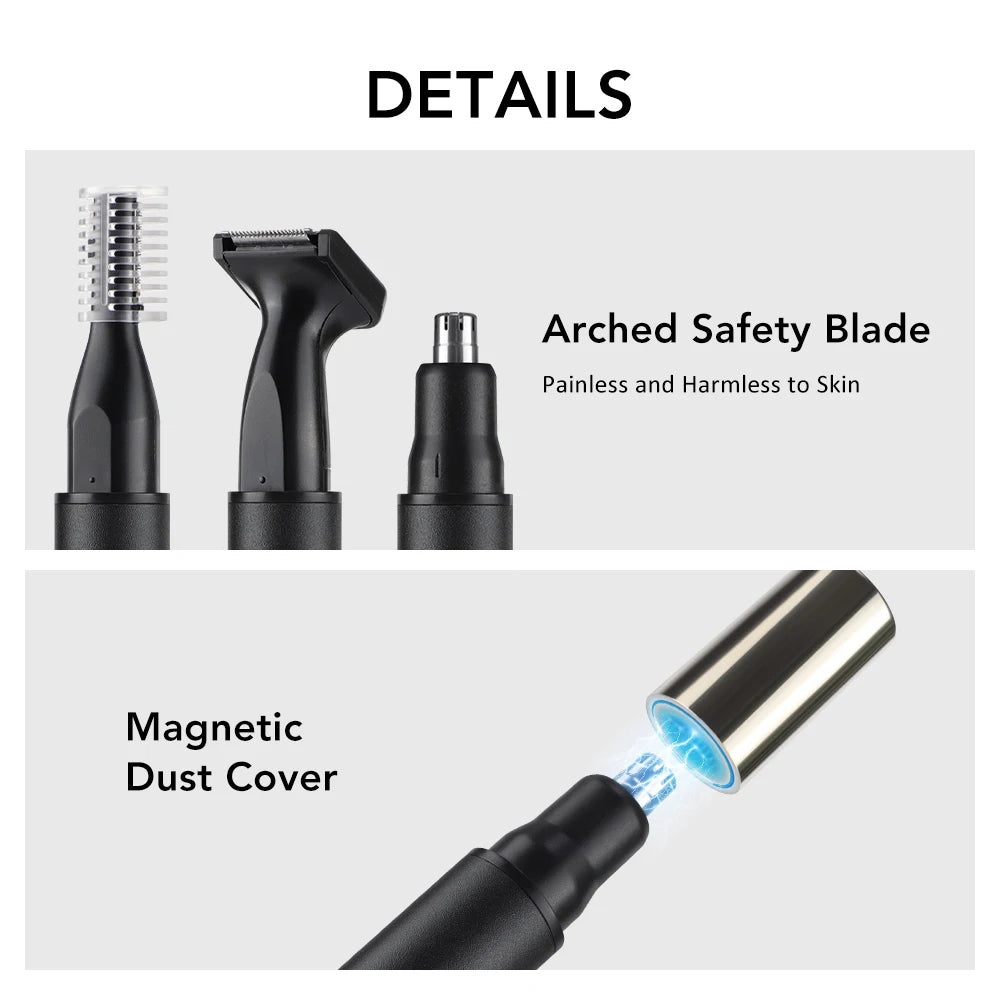 3-in-1 Rechargeable Nose Hair Trimmer with Facial Grooming Heads