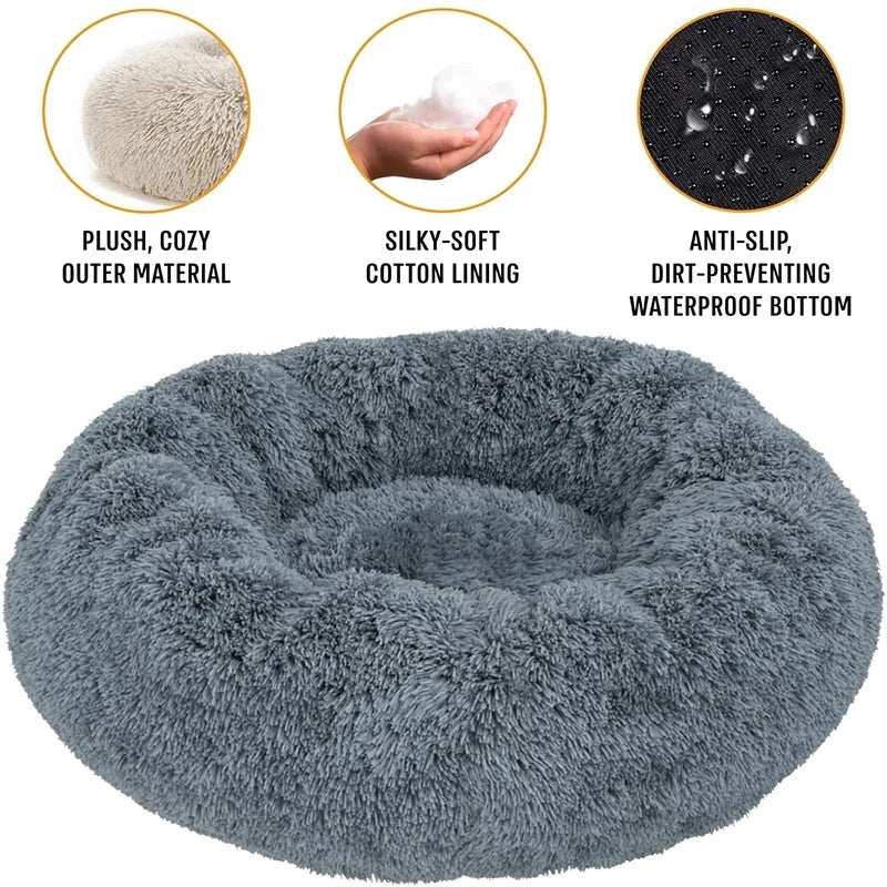 40-90CM Round Plush Pet Bed for Dogs & Cats, Soft Warm Sleeping Bed in 6 Sizes
