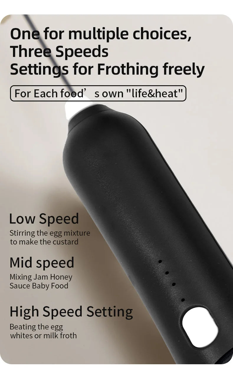 USB Rechargeable 3-Speed Handheld Milk Frother & Egg Beater