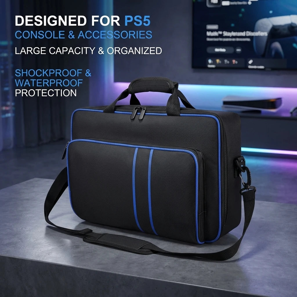PS5 Travel Case Protective Bag for PS5 Console Disc/Digital Edition with Controllers, Game Cards & Headset Organizer