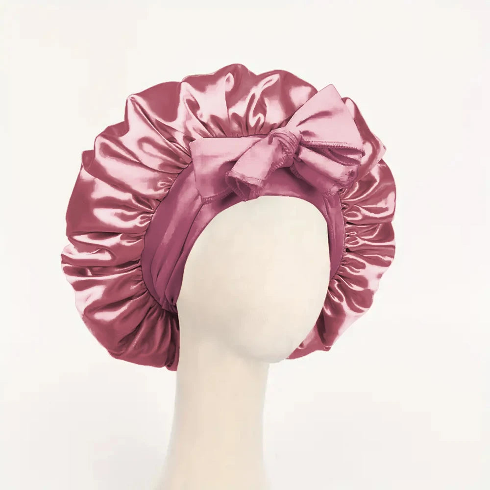 Adjustable Satin Sleep Bonnet with Tie Band for Women & Men