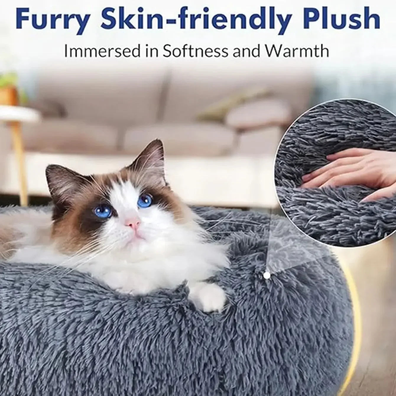 40-90CM Round Plush Pet Bed for Dogs & Cats, Soft Warm Sleeping Bed in 6 Sizes