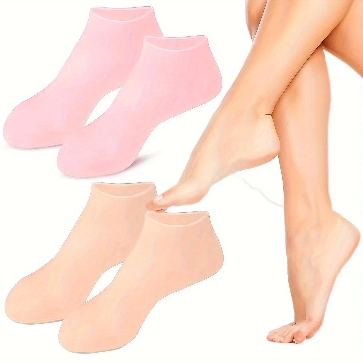 2 Pack Silicone Moisturizing Socks for Dry Cracked Feet