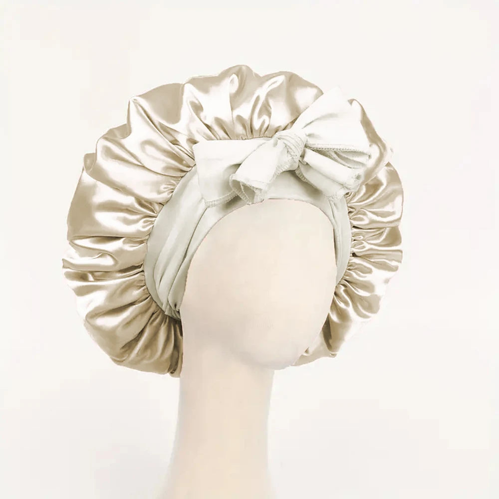 Adjustable Satin Sleep Bonnet with Tie Band for Women & Men