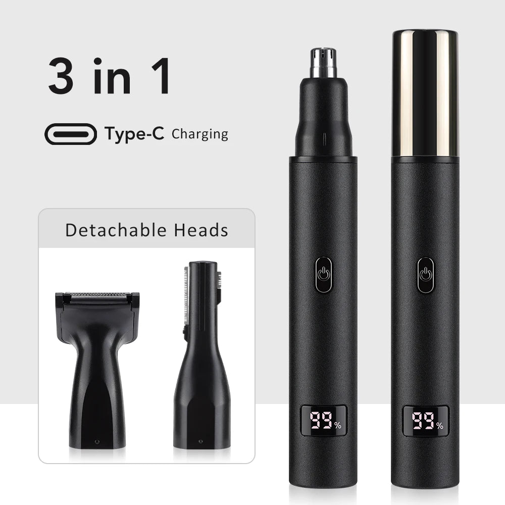 3-in-1 Rechargeable Nose Hair Trimmer with Facial Grooming Heads