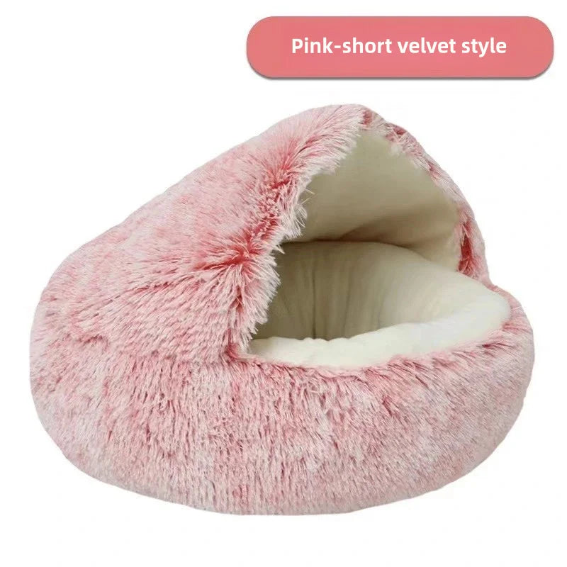 Autumn Winter Soft Plush Pet Bed — Semi-Enclosed Cat Nest | Warm Comforter Shell Cat House | Cozy Kitten & Small Dog Sleeping Nest