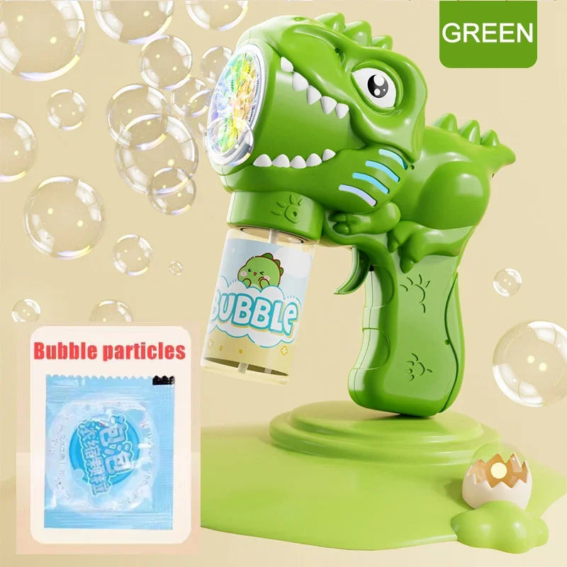 🦖 Light-Up Dinosaur Bubble Gun | Automatic 6-Hole Bubble Maker for Kids ✨