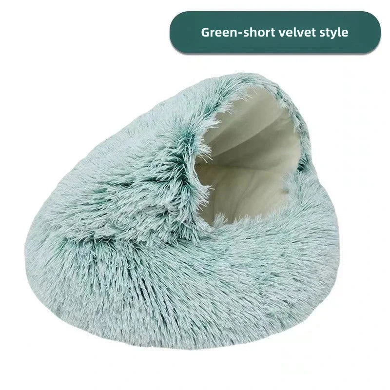 Autumn Winter Soft Plush Pet Bed — Semi-Enclosed Cat Nest | Warm Comforter Shell Cat House | Cozy Kitten & Small Dog Sleeping Nest