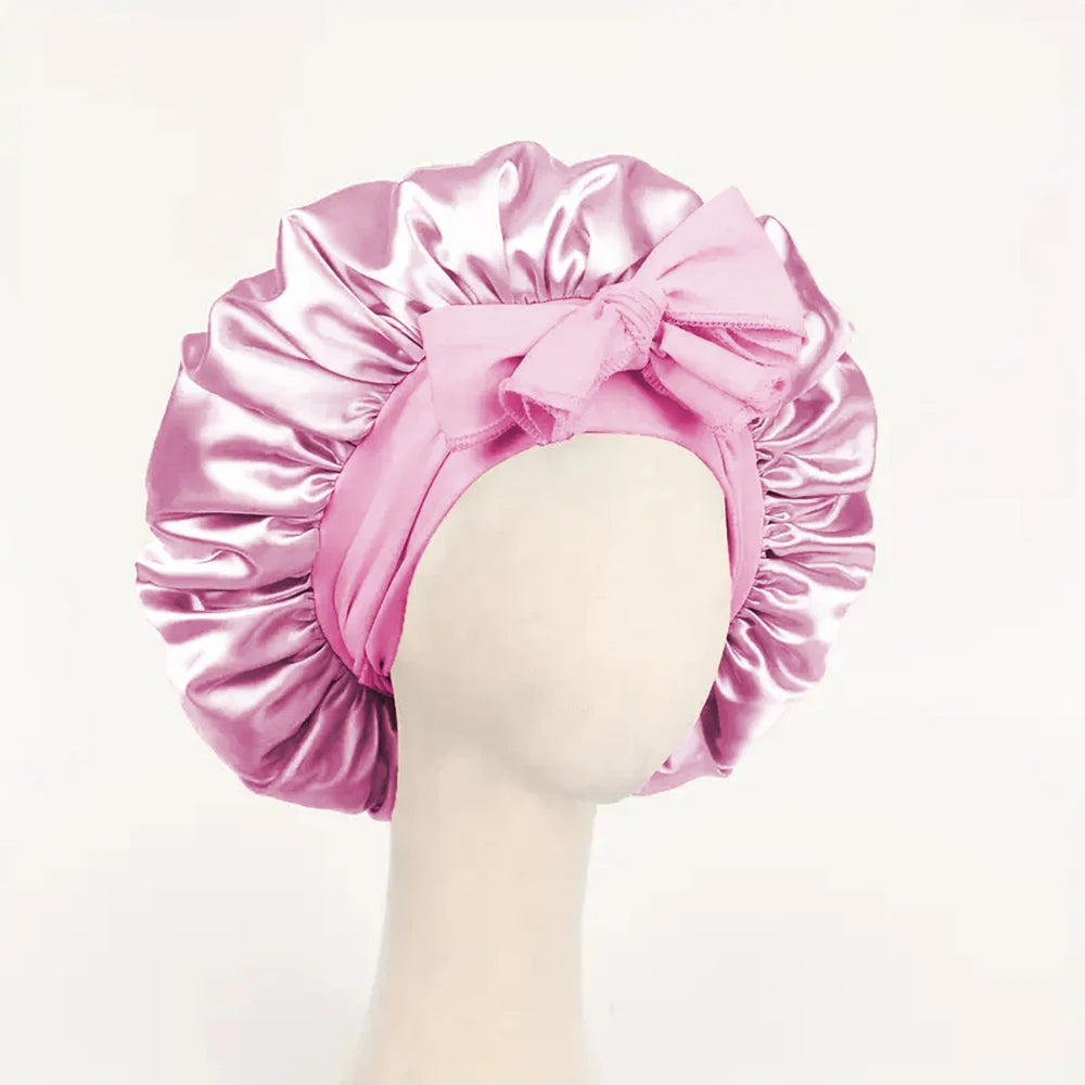 Adjustable Satin Sleep Bonnet with Tie Band for Women & Men