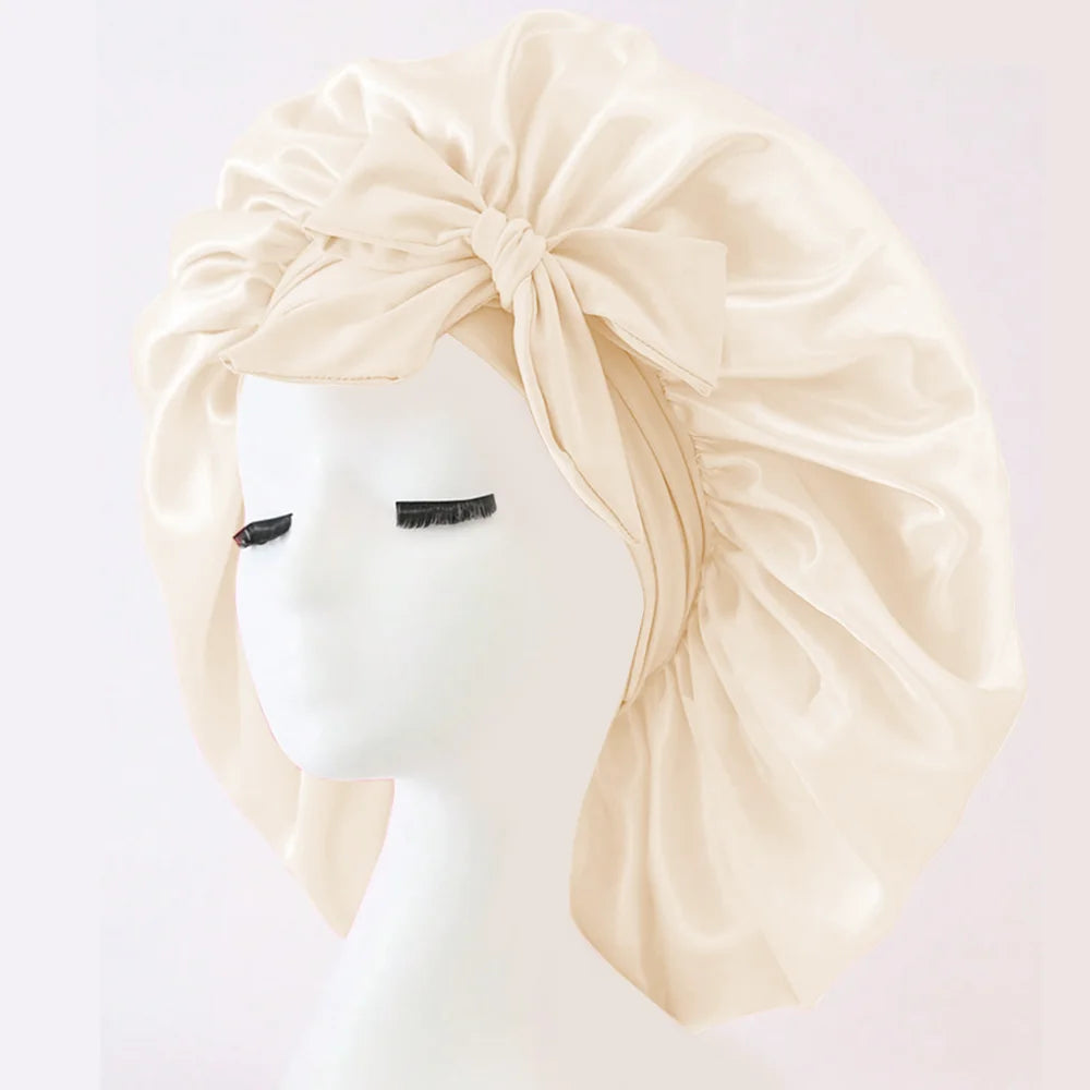Adjustable Satin Sleep Bonnet with Tie Band for Women & Men