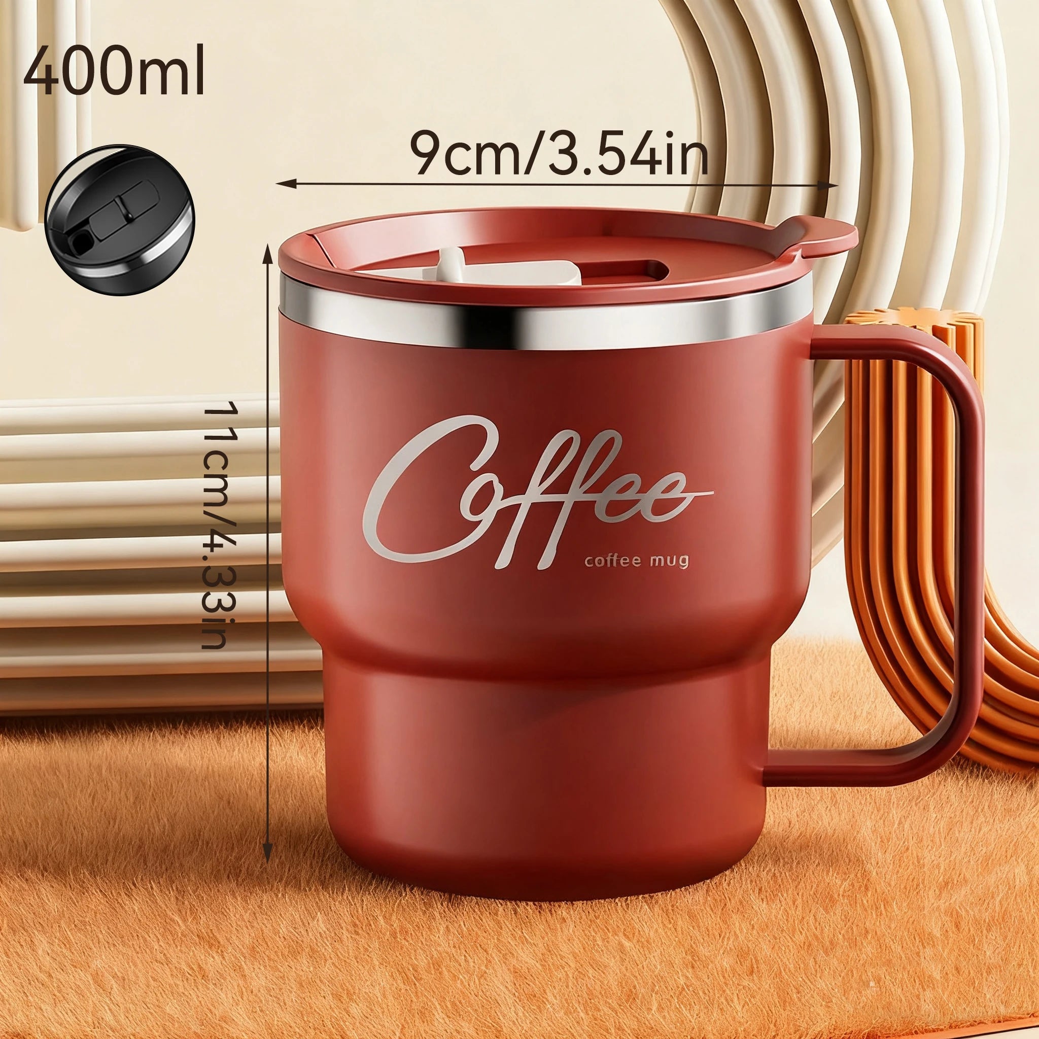 400ML Double Wall 304 Stainless Steel Insulated Coffee Mug with Sealed Lid for Hot & Cold Drinks