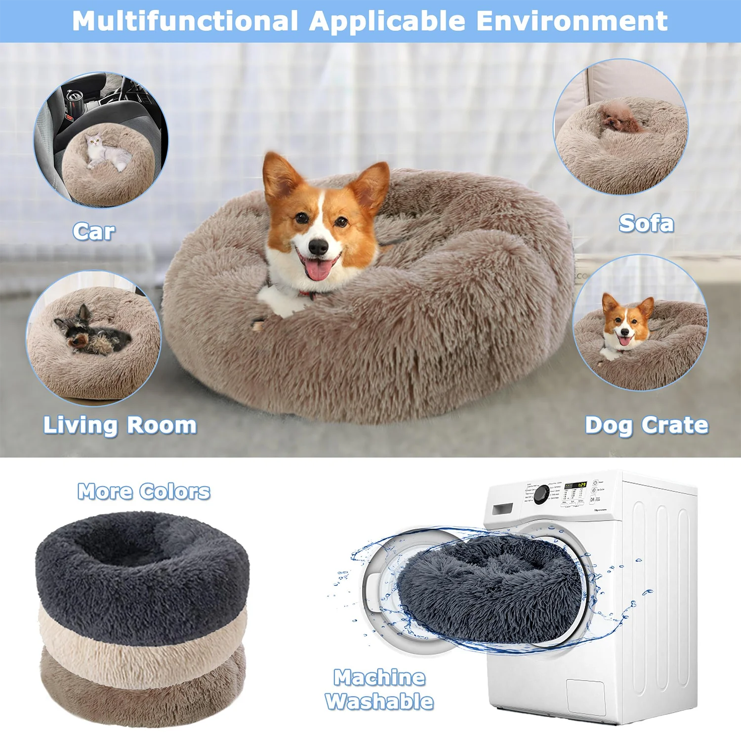 40-90CM Round Plush Pet Bed for Dogs & Cats, Soft Warm Sleeping Bed in 6 Sizes