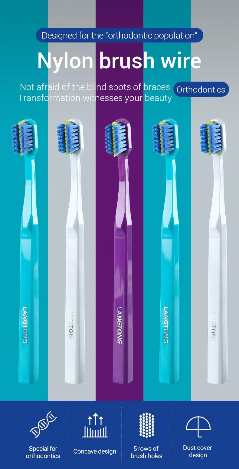 3PCS Orthodontic Soft Bristle Toothbrush Set for Braces Care