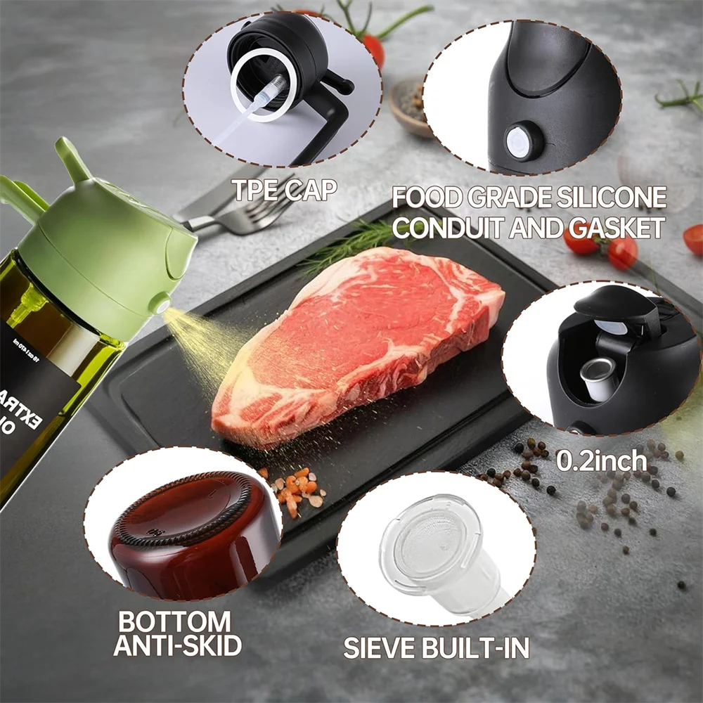 470ML 2-in-1 Glass Olive Oil Sprayer & Dispenser Bottle for Cooking