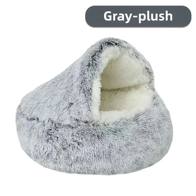 Autumn Winter Soft Plush Pet Bed — Semi-Enclosed Cat Nest | Warm Comforter Shell Cat House | Cozy Kitten & Small Dog Sleeping Nest