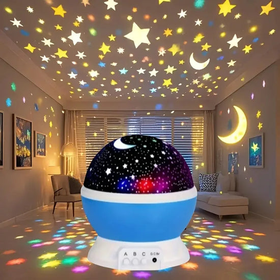 Moon and Stars Night Light Projector | USB 360° Rotating Lamp