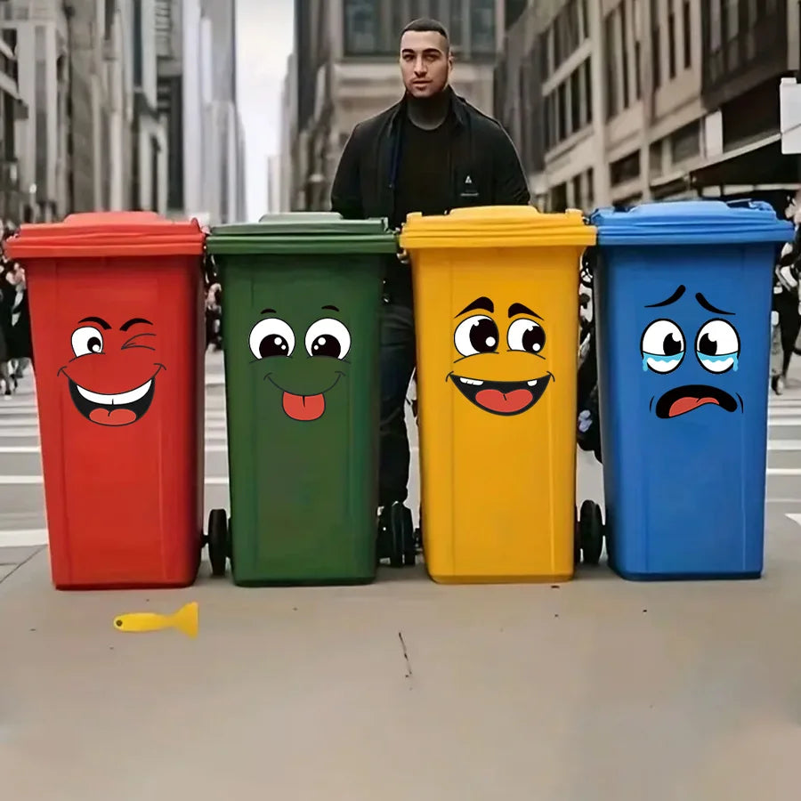 4-Sheet Cartoon Face Sticker Set for Trash Can, Toilet & Home Decor