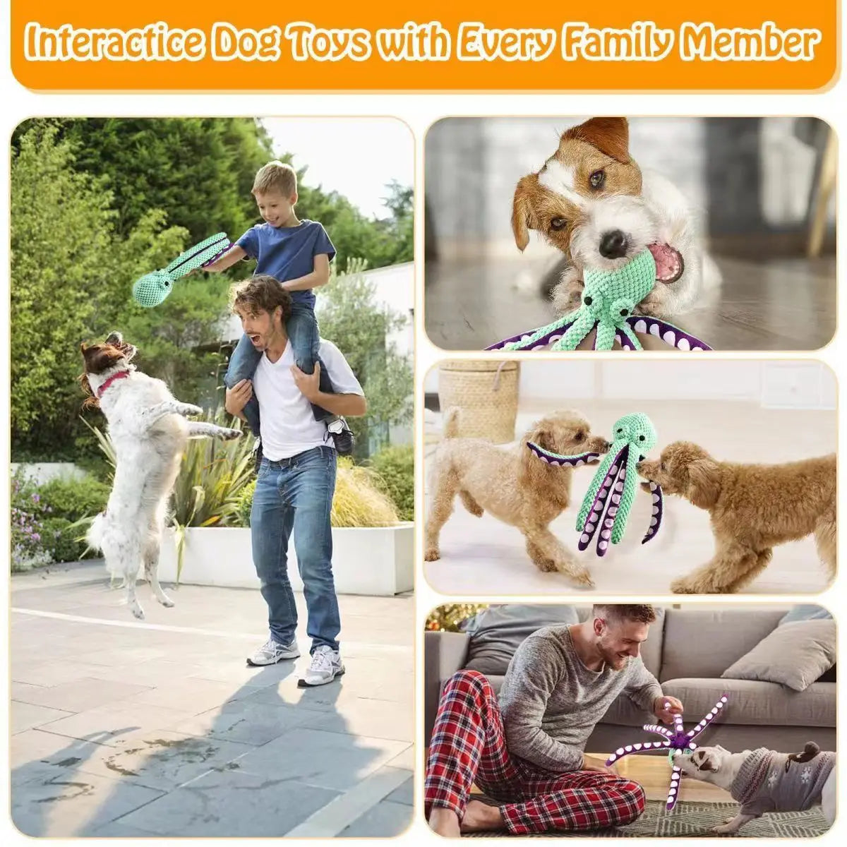 Plush Octopus Interactive Dog Toy with Squeaky Fun for Puppies & Dogs