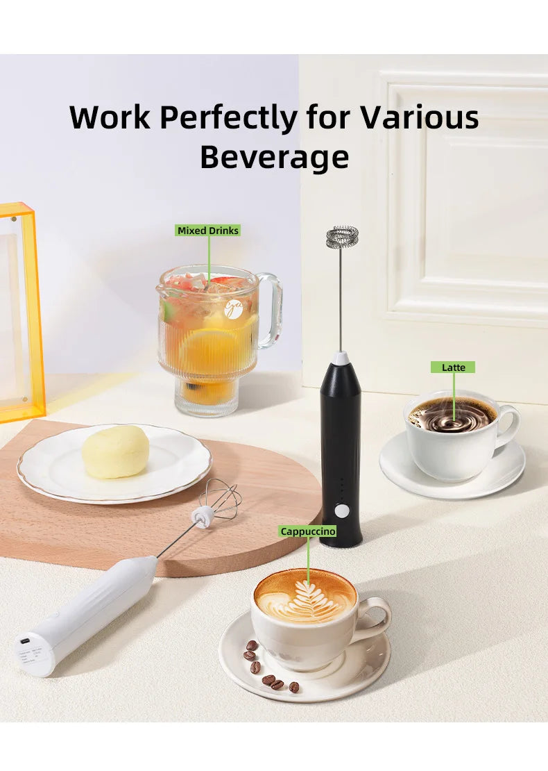 USB Rechargeable 3-Speed Handheld Milk Frother & Egg Beater