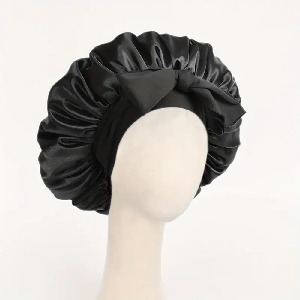 Adjustable Satin Sleep Bonnet with Tie Band for Women & Men